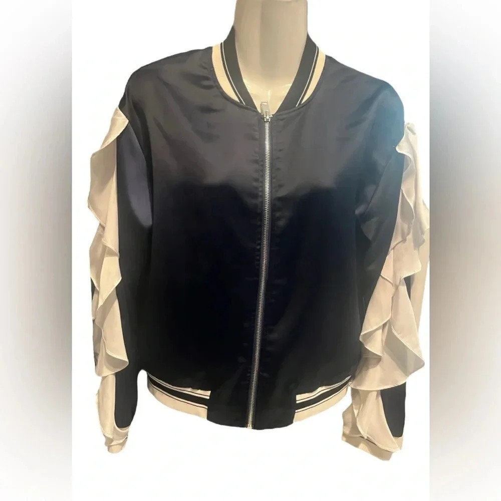 Blue and White Satin Full Zip Jacket Sz S